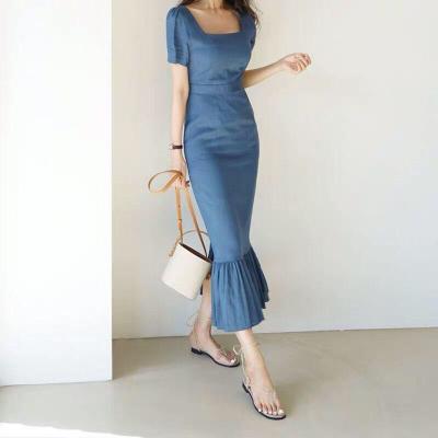 ĐẦM JEAN DENIM ĐUÔI CÁ FORM DÀI CỔ CHỮ U - NJ959